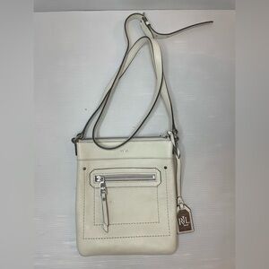 Ralph Lauren Huet Flat Crossbody Purse Off White Leather